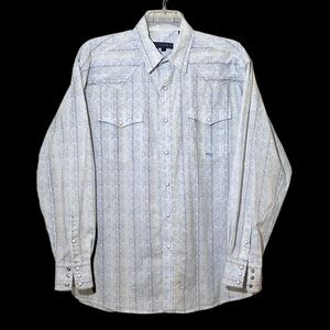 Roper Men’s Large Western Dress Shirt Blue Grey Pearl Snaps